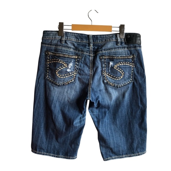 Silver Jeans Aiko Mid Bermuda Blue Denim Jeans Shorts Size 31 - Picture 9 of 9